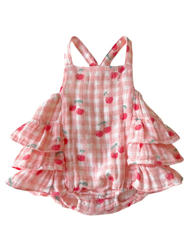 Gingham Cherries Ruffle Sunsuit