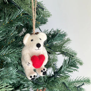 Felt Polar Bear with Heart Ornament