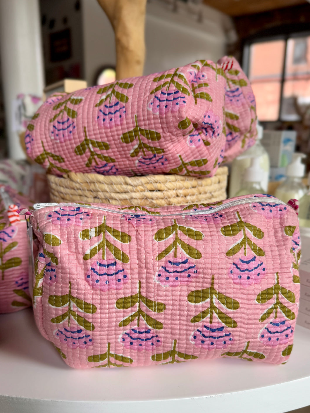 Peony Block Print Pouch