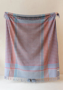 Recycled Wool Blanket, Blue Micro Gingham