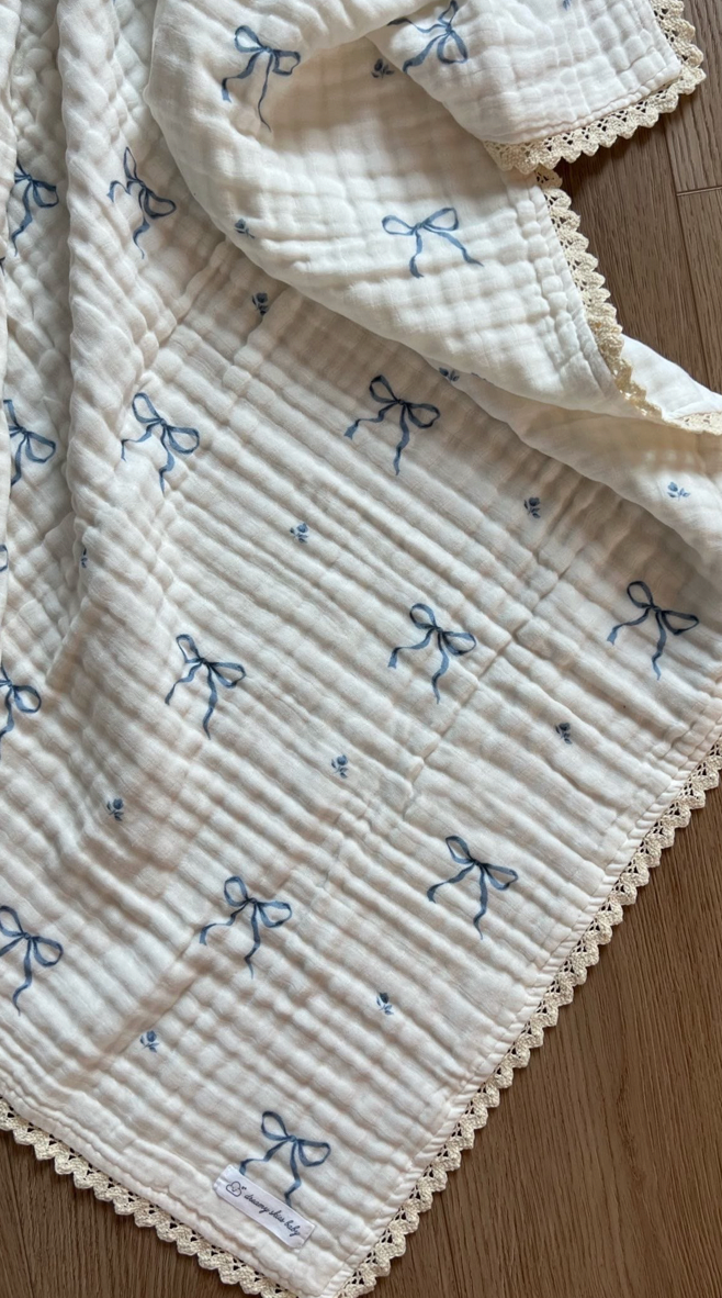 Blue Bows Baby Blanket