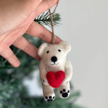 Load image into Gallery viewer, Felt Polar Bear with Heart Ornament