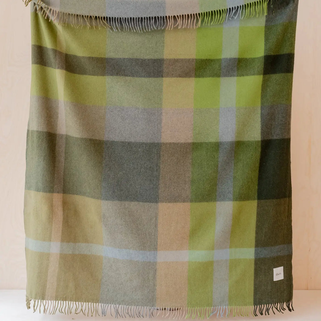 Recycled Wool Blanket, Olive Oversized Check