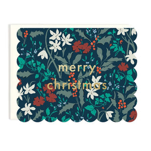 Merry Christmas Scalloped Floral Boxed Card Set of 8