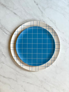 Blue Grid Bamboo Side Plate