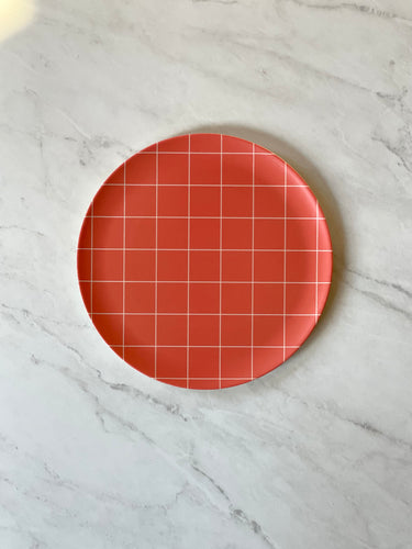 Pinky Red Grid Bamboo Side Plate