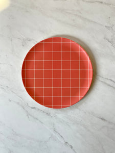 Pinky Red Grid Bamboo Side Plate