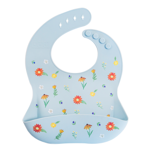 Silicone Pocket Bib in Chambray Wildflower